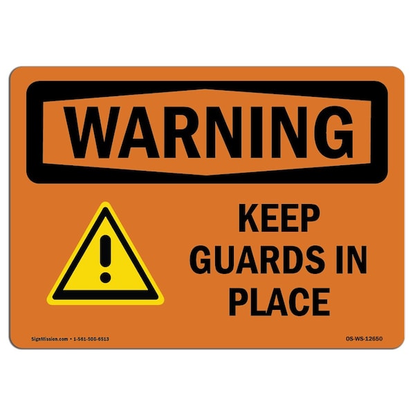 OSHA, Keep Guards In Place, 24in X 18in Rigid Plastic, 18" W, 24" L, Landscape, OS-WS-P-1824-L-12650